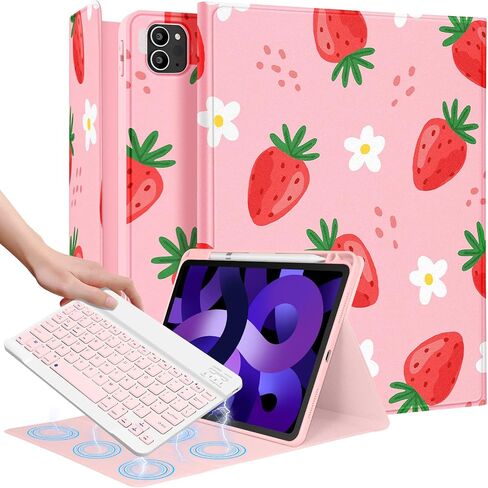 for iPad Air 11 inch Case 2024 - Air 5th/4th Generation 10.9, Pro 11 Case with Keyboard Pencil Holder Tablet Cover Folio Women Cute Girls Kawaii Strawberry for iPad Air 11 2024 (M2), Pro 11 in Saudi Arabia