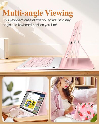 for iPad Air 11 inch Case 2024 - Air 5th/4th Generation 10.9, Pro 11 Case with Keyboard Pencil Holder Tablet Cover Folio Women Cute Girls Kawaii Strawberry for iPad Air 11 2024 (M2), Pro 11 in Saudi Arabia