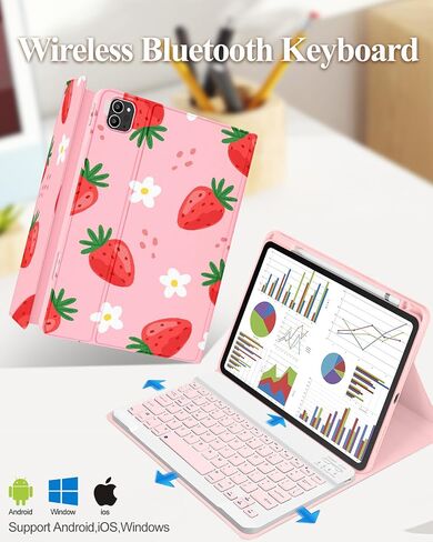 for iPad Air 11 inch Case 2024 - Air 5th/4th Generation 10.9, Pro 11 Case with Keyboard Pencil Holder Tablet Cover Folio Women Cute Girls Kawaii Strawberry for iPad Air 11 2024 (M2), Pro 11 in Saudi Arabia