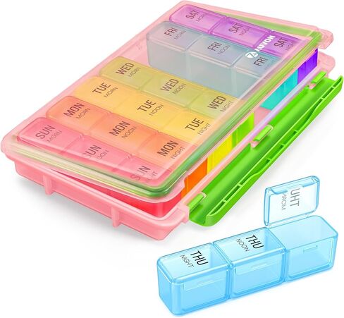 AUVON Weekly Pill Organizer 3 Times a Day with Moisture-Proof Design, Large Pill Box 7 Day Easy to Use, Portable Pill Case for Travel with Double Protection, Pill Containers for Vitamins, Medications in Saudi Arabia