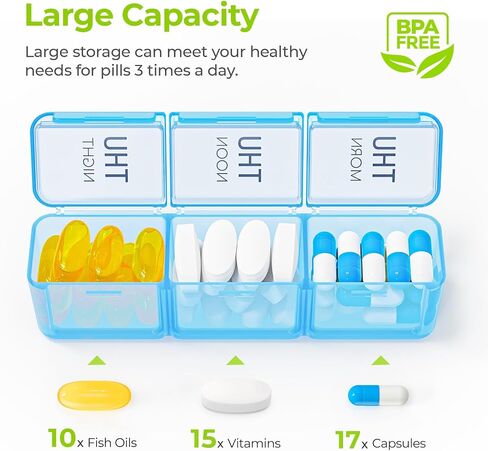 AUVON Weekly Pill Organizer 3 Times a Day with Moisture-Proof Design, Large Pill Box 7 Day Easy to Use, Portable Pill Case for Travel with Double Protection, Pill Containers for Vitamins, Medications in Saudi Arabia