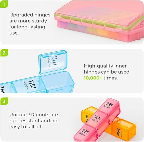 AUVON Weekly Pill Organizer 3 Times a Day with Moisture-Proof Design, Large Pill Box 7 Day Easy to Use, Portable Pill Case for Travel with Double Protection, Pill Containers for Vitamins, Medications in Saudi Arabia