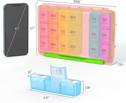 AUVON Weekly Pill Organizer 3 Times a Day with Moisture-Proof Design, Large Pill Box 7 Day Easy to Use, Portable Pill Case for Travel with Double Protection, Pill Containers for Vitamins, Medications in Saudi Arabia