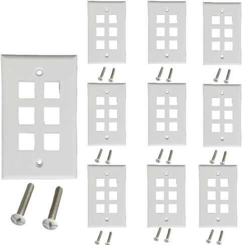 لوحة حائط مكونة من 6 منافذ (10 قطع)، لوحات حائط فردية لمقبس RJ45 Keystone وإدراج وحدات، أبيض in Saudi Arabia
