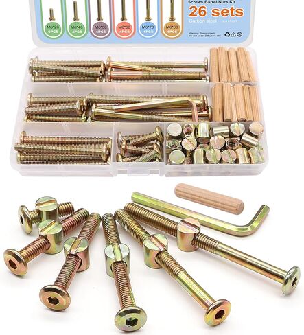 weideer 16 Set Crib Screws Hardware Replacement Kit Baby Bed Frame Bolts M6x20mm/ 40mm/ 60mm/ 80mm Hex Drive Socket Cap Screws Barrel Nuts Wooden Dowel Kit for Beds Chairs Furniture in Saudi Arabia