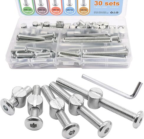 weideer 16 Set Crib Screws Hardware Replacement Kit Baby Bed Frame Bolts M6x20mm/ 40mm/ 60mm/ 80mm Hex Drive Socket Cap Screws Barrel Nuts Wooden Dowel Kit for Beds Chairs Furniture in Saudi Arabia