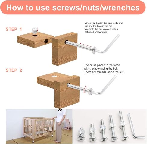 weideer 16 Set Crib Screws Hardware Replacement Kit Baby Bed Frame Bolts M6x20mm/ 40mm/ 60mm/ 80mm Hex Drive Socket Cap Screws Barrel Nuts Wooden Dowel Kit for Beds Chairs Furniture in Saudi Arabia