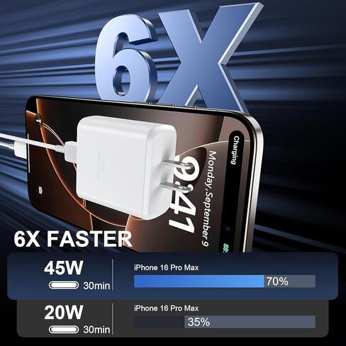 iPhone 16 Pro Max Charger, 45W USB C iPhone 16 Charger Fast Charging Block with 5FT Type C Charging Cable Cord Compatible for iPhone 16/16 Plus/16 Pro/16 Pro Max/15/15 Plus/15 Pro/15 Pro Max, Galaxy in Kuwait