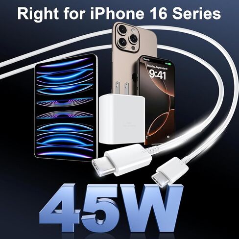 iPhone 16 Pro Max Charger, 45W USB C iPhone 16 Charger Fast Charging Block with 5FT Type C Charging Cable Cord Compatible for iPhone 16/16 Plus/16 Pro/16 Pro Max/15/15 Plus/15 Pro/15 Pro Max, Galaxy in Kuwait