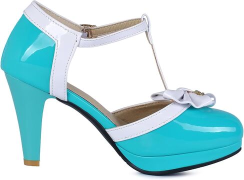 Elbslutt Women's Cute Retro Rockabilly Shoes T Strap Mary Janes Heels Chunky Cosplay Shoes Sweet Block Heeled Bow Pumps in Saudi Arabia
