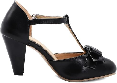 Elbslutt Women's Cute Retro Rockabilly Shoes T Strap Mary Janes Heels Chunky Cosplay Shoes Sweet Block Heeled Bow Pumps in Saudi Arabia