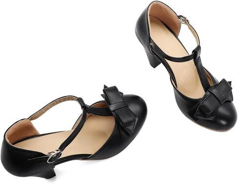 Elbslutt Women's Cute Retro Rockabilly Shoes T Strap Mary Janes Heels Chunky Cosplay Shoes Sweet Block Heeled Bow Pumps in Saudi Arabia