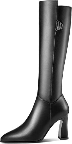 TinaCus Women's Genuine Leather Handmade Pointed Toe Side Zip Up Knee High Boots with Spool Heel in Saudi Arabia