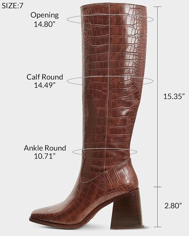 MUCCCUTE Knee High Boots for Women - Square Toe Chunky Block Heel Boots with Side Zipper Pull On PU Long Boots Brown Crocodile Pattern US Size 6 in Saudi Arabia