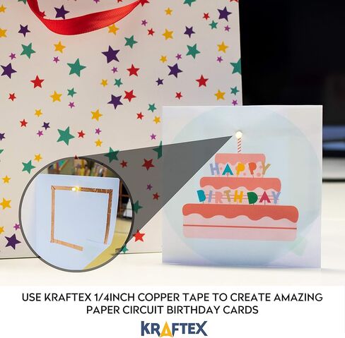 شريط كرافتكس النحاسي [1/4 بوصة × 108 قدم، عبوة من قطعتين]. يُستخدم اللاصق الموصل للشريط النحاسي كشريط رقائق نحاسية للزجاج الملون، أو شريط نحاسي للبزاقات، أو شريط حماية نحاسي للجيتار أو شريط فاراداي. in Kuwait