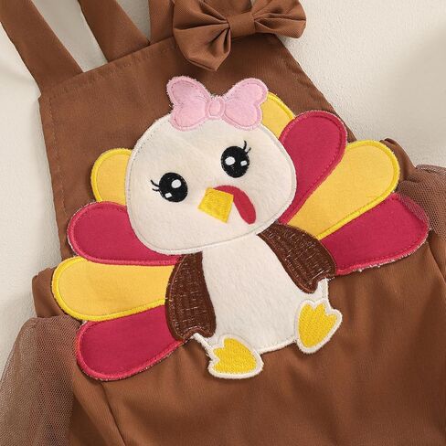 Karuedoo Thanksgiving Baby Girl Clothes Turkey Applique Sleeveless Tulle Tutu Romper Dress Backless Bodysuit with Headband in Saudi Arabia