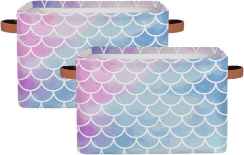 Sea Mermaid Scales Storage Basket Bins Large Fabric Storage Cube Box with Handles Collapsible Closet Shelf Cloth Organizer Basket Decorative 2 Pack for Shelves Kids Nursery Bedroom Bathroom in Saudi Arabia