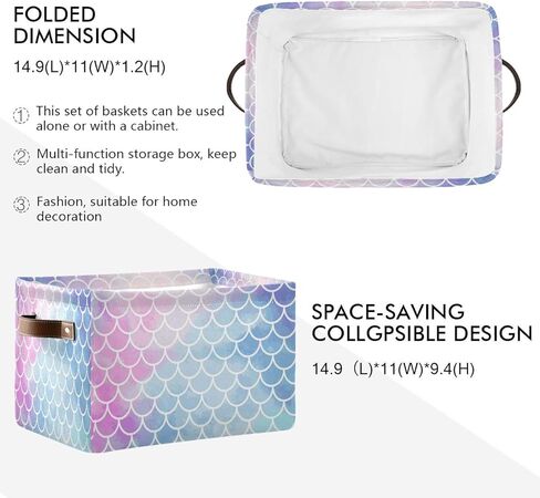 Sea Mermaid Scales Storage Basket Bins Large Fabric Storage Cube Box with Handles Collapsible Closet Shelf Cloth Organizer Basket Decorative 2 Pack for Shelves Kids Nursery Bedroom Bathroom in Saudi Arabia