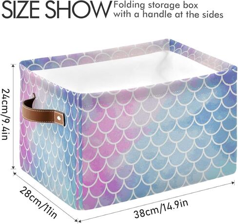 Sea Mermaid Scales Storage Basket Bins Large Fabric Storage Cube Box with Handles Collapsible Closet Shelf Cloth Organizer Basket Decorative 2 Pack for Shelves Kids Nursery Bedroom Bathroom in Saudi Arabia