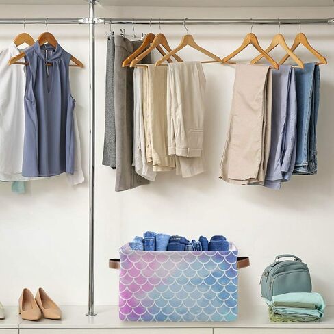 Sea Mermaid Scales Storage Basket Bins Large Fabric Storage Cube Box with Handles Collapsible Closet Shelf Cloth Organizer Basket Decorative 2 Pack for Shelves Kids Nursery Bedroom Bathroom in Saudi Arabia