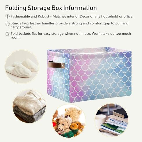 Sea Mermaid Scales Storage Basket Bins Large Fabric Storage Cube Box with Handles Collapsible Closet Shelf Cloth Organizer Basket Decorative 2 Pack for Shelves Kids Nursery Bedroom Bathroom in Saudi Arabia