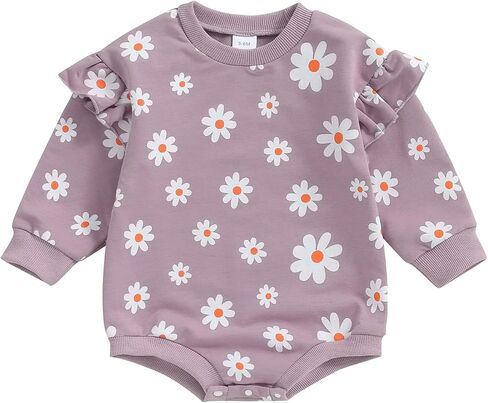 FYBITBO Newborn Baby Girl Clothes Daisy Oversized Sweatshirt Romper Ruffle Long Sleeve Bodysuit Infant Outfit Fall Clothing in Saudi Arabia