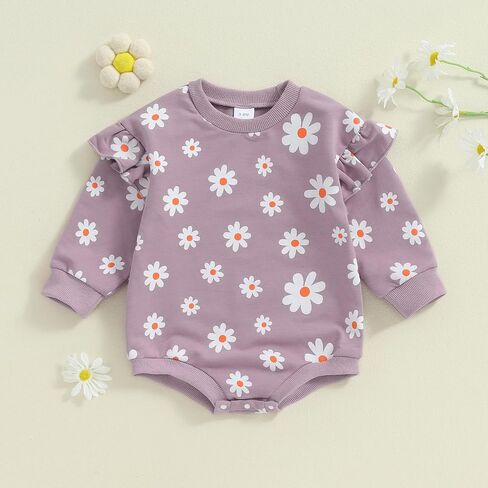 FYBITBO Newborn Baby Girl Clothes Daisy Oversized Sweatshirt Romper Ruffle Long Sleeve Bodysuit Infant Outfit Fall Clothing in Saudi Arabia