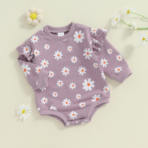FYBITBO Newborn Baby Girl Clothes Daisy Oversized Sweatshirt Romper Ruffle Long Sleeve Bodysuit Infant Outfit Fall Clothing in Saudi Arabia