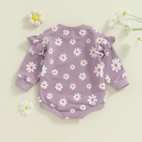 FYBITBO Newborn Baby Girl Clothes Daisy Oversized Sweatshirt Romper Ruffle Long Sleeve Bodysuit Infant Outfit Fall Clothing in Saudi Arabia