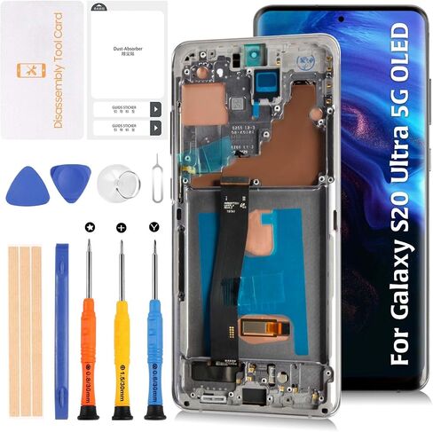 S20 Ultra 4G/5G G988 OLED LCD Display with Fingerprint 6.78" [NOT OEM] Touch Digitizer Assembly for Samsung Galaxy S20 Ultra SM-G988B/U/W/B/DS LCD Screen Replacement Kit+Cosmic Black Frame in Saudi Arabia