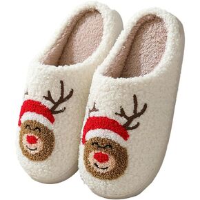 Christmas Slippers for Women Men Cute Santa Claus Fluffy Warm Home Slipper Fleece Lining Soft House Slippers Xmas Gift 2024