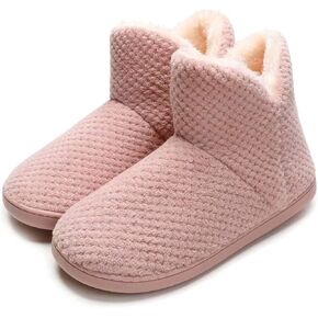 Women's furry Bootie Slippers Comfy Warm House Slippers with Plush Faux Fur Lining Outdoor Indoor