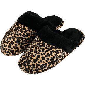 BPC Women Leopard Slippers Non slip Bedroom Home Memory Foam Spa Shoes