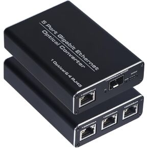 A Pair of 5 Port Gigabit Ethernet Optical Converter, Fiber to Ethernet Converter has 4x10/100/1000 RJ45 Port and 1x1000 SFP fiber port