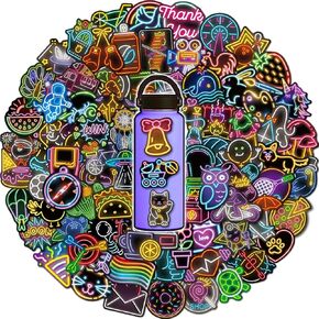 160pcs Cool Neon Stickers for Kids Teens Waterproof Non-Luminous Vinyl Decals for Water Bottle Laptop Phone Case Guitar Skateboard Bike Car as School Supplies Carnivals Party Favors