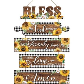 Sunflower Kitchen Wall Decor Bless The Food Before Us Sign Farmhouse Kitchen Wooden Wall Signs Rustic Dining Room Wall Art Country Vintage Hanging Decoration for Kitchen Home Living Room