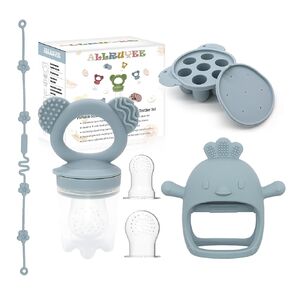 Baby Fruit Feeder & Mini Freezer Tray Combo - Baby Teether, Breastmilk Popsicle Molds for Teething Relief, Fresh Food Feeder for Safe Infant Self-Feeding, Extra Food Pouches(Pink)
