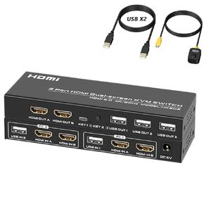 DGODRT Dual Monitor HDMI KVM Switch 4K@60Hz, 2 Port HDMI USB Extended Display Switcher for 2 Computers Share 2 Monitors and 3 USB 2.0 Ports, Including 2 USB Cables
