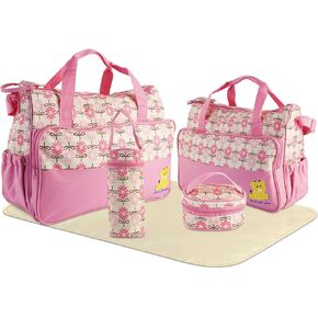 Diaper Bag Tote Set,5PCS Diaper Bags for Baby Girl Travel Diaper Tote Multifunctional Diaper Changing Bags