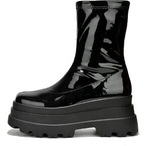 Cape Robbin Platform Boots for Women Ankle Boots for Women - Combat Boots Womens Platform Shiny Boots (Beluga)