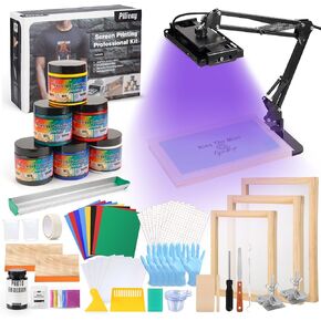 Pllieay 15 Pieces Silk Screen Printing Kit, Screenprinting Starter Kit, Perfect for DIY Fabric Screen Printing Starter with Aluminum Frame Silk Printing and Hinge Clamps