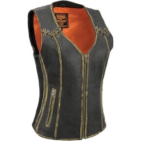 Milwaukee Leather Womens Classic Vest, Distressed Brown, Large US