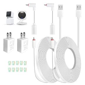 20FT Power Extension Cable and Adapter for Wyze Cam v4,Wyze Cam Pan v3,Wyze OG, Wyze Cam v3 and v3 Pro Outdoor,Waterproof Flat Micro USB Charging Cord Charger for Security Camera 2 Pack