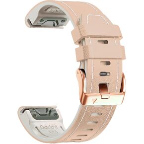 20mm Leather Watch Band for Garmin Fenix 6s / Fenix 5s / Fenix 7s, QuickFit 20mm Soft Leather with Silicone Strap for Garmin D2 Delta S epix Pro Gen 2 42mm