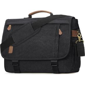RAINSMORE Messenger Bag for Men 17-17.3 Inch Laptop Bag Water-resistant Canvas Computer Shoulder Bag Office Work Briefcase Large Casual Satchel Bags for Men Bookbag for College, Black