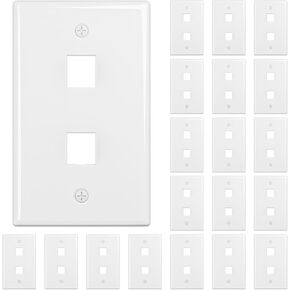 FGB 2-Port Keystone Wall Plate 20-Pack, Low-Profile Single Gang Wall Plates for RJ45, HDMI, and Coax Keystone Inserts, White