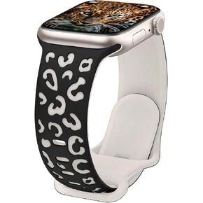 MoKo Leopard Engraved Band Compatible with Apple Watch Band 41mm 40mm 38mm 42mm 44mm 45mm 49mm Women Men Silicone,Cheetah Sport Strap Wristband for iWatch Band Series 9 8 7 6 5 4 SE Ultra 2