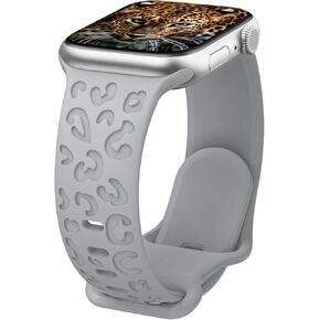 MoKo Leopard Engraved Band متوافق مع Apple Watch Band 41mm 40mm 38mm 42mm 44mm 45mm 49mm النساء الرجال سيليكون، حزام معصم رياضي الفهد لسلسلة iWatch Band 9 8 7 6 5 4 SE Ultra 2
