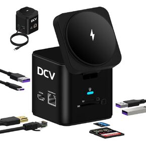 DCV Laptop Docking Station with MagSafe Wireless Charging, 9 in 1 USB C Hub Multiport Adapter with HDMI, 1000Mbps LAN, 3 USB 3.0, SD/TF, USB C Dock Compatible with iPhone 15/Mac/Dell/HP/Surface, Black