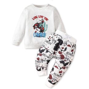Newborn Infant Baby Boy COW BOY Sweatshirt Outfits Toddler Fall Baby Clothes Set